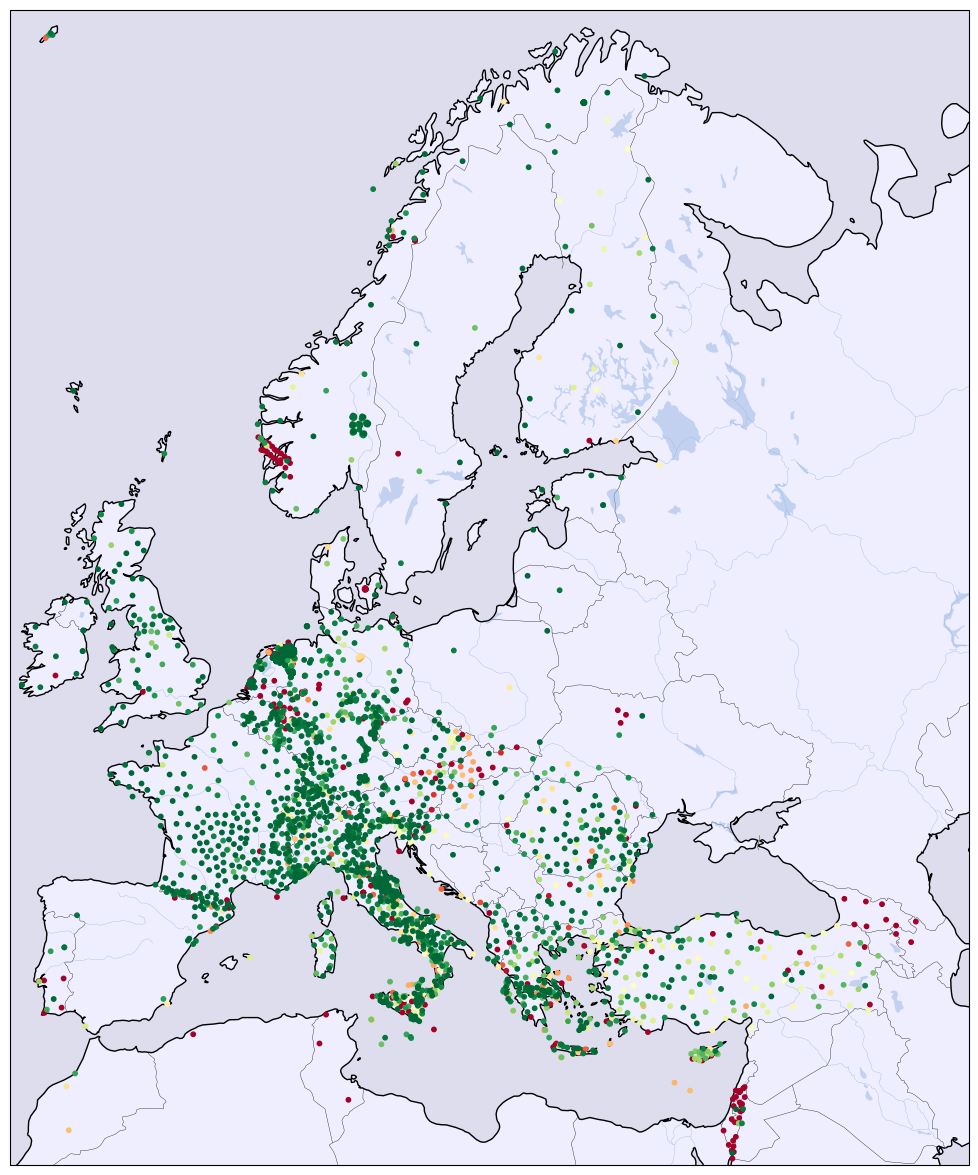 Availability of stations: green 100%, yellow 50%, red 0%